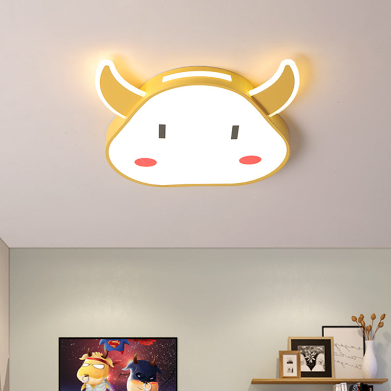 Calf Shaped Ceiling Mount Light Fixture Cartoon Acrylic Yellow LED Flushmount for Bedroom in Warm/White Light
