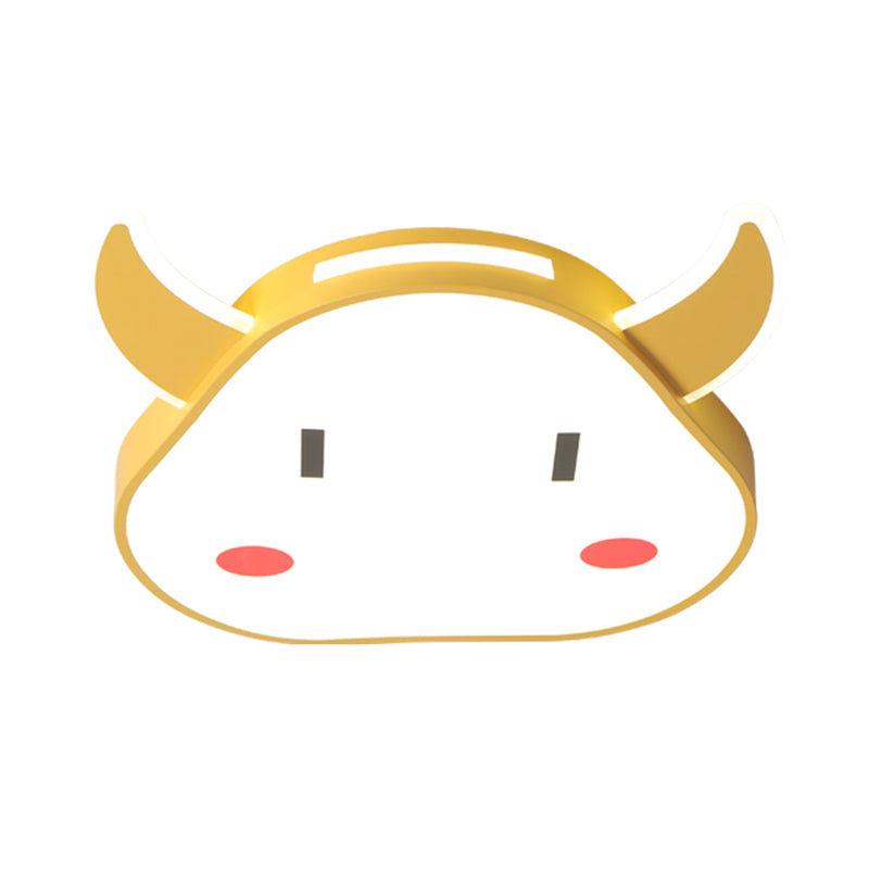 Calf Shaped Ceiling Mount Light Fixture Cartoon Acrylic Yellow LED Flushmount for Bedroom in Warm/White Light