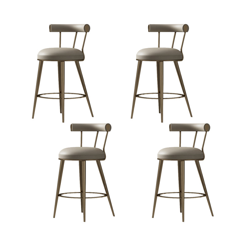 Glam Style Low Back Round Upholstered Bar Stool with Metal Legs