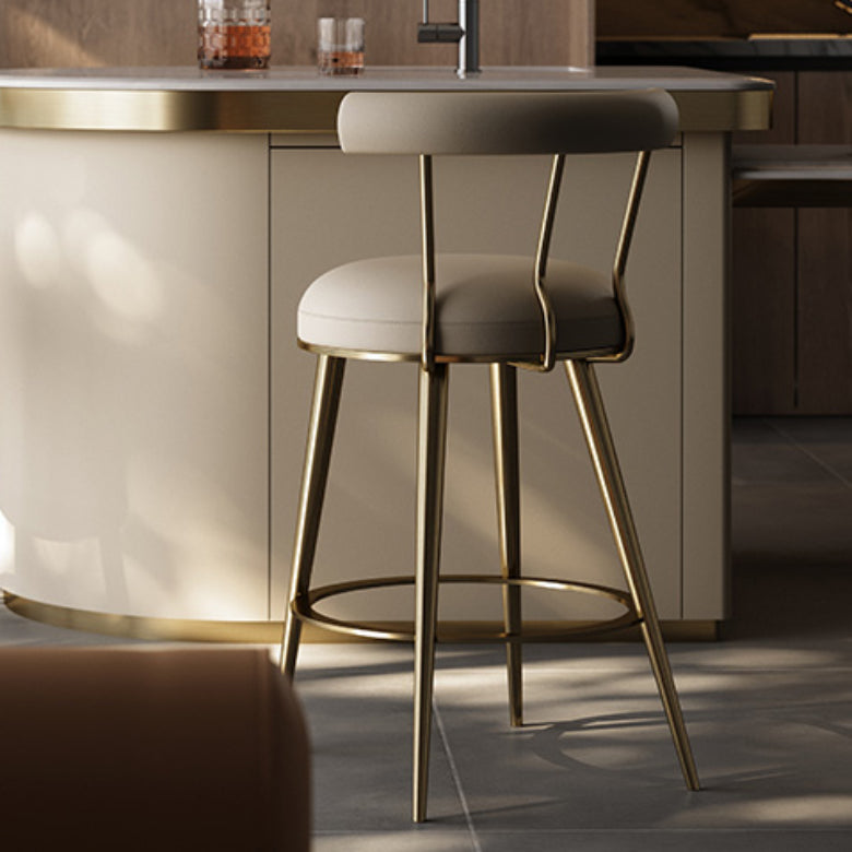 Glam Style Low Back Round Upholstered Bar Stool with Metal Legs