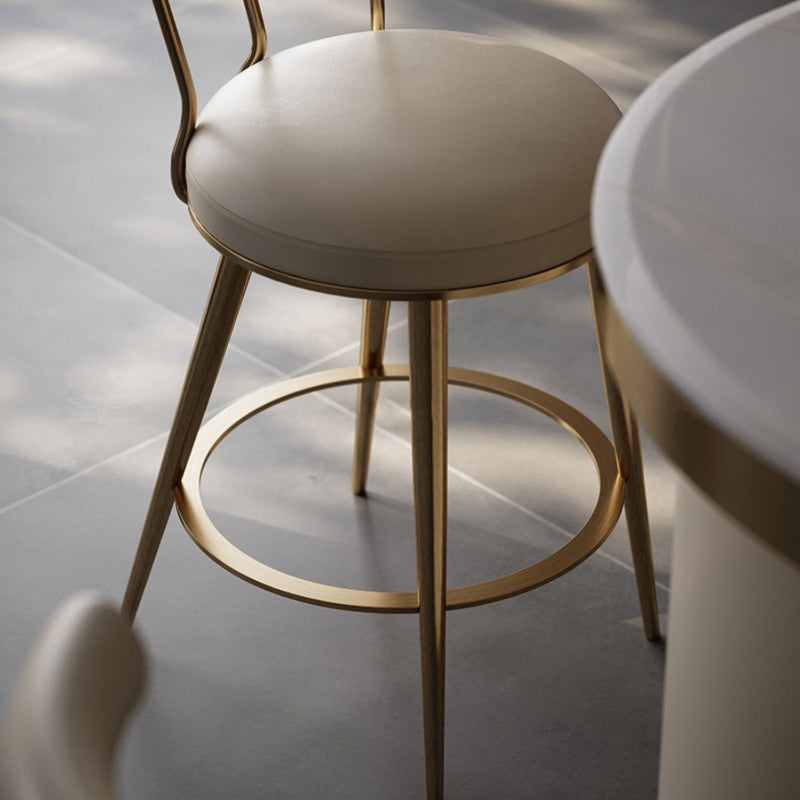Glam Style Low Back Round Upholstered Bar Stool with Metal Legs