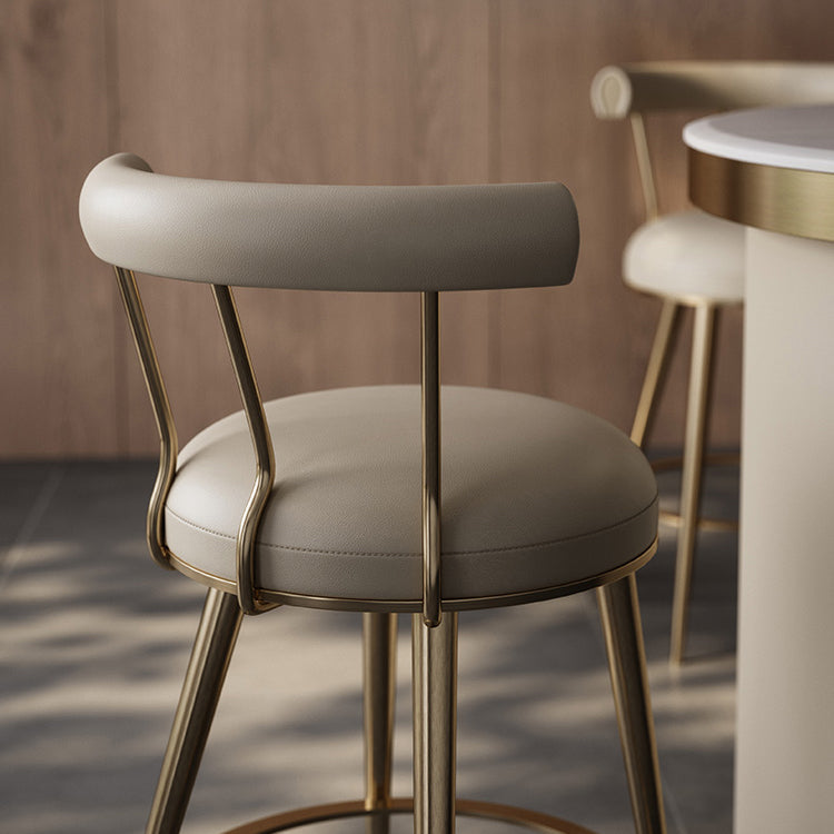Glam Style Low Back Round Upholstered Bar Stool with Metal Legs