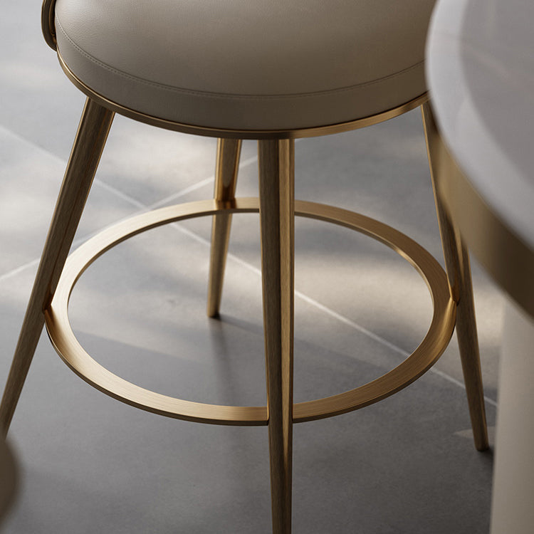 Glam Style Low Back Round Upholstered Bar Stool with Metal Legs