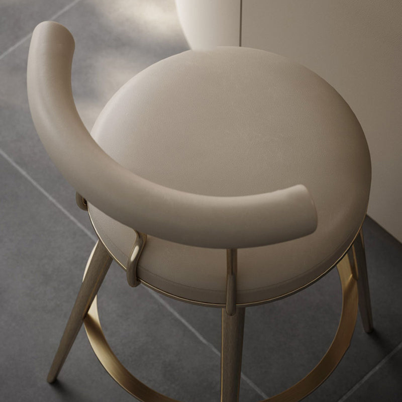 Glam Style Low Back Round Upholstered Bar Stool with Metal Legs