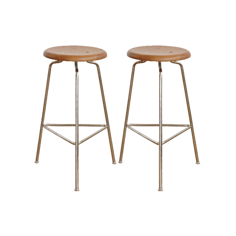 Contemporary Solid Wood Round Armless Bar Stool with Metal Base