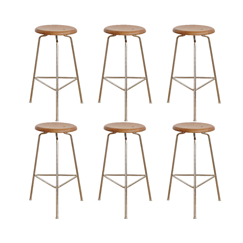 Contemporary Solid Wood Round Armless Bar Stool with Metal Base