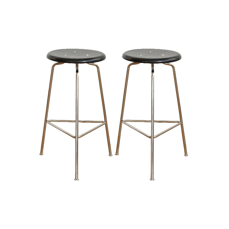 Contemporary Solid Wood Round Armless Bar Stool with Metal Base