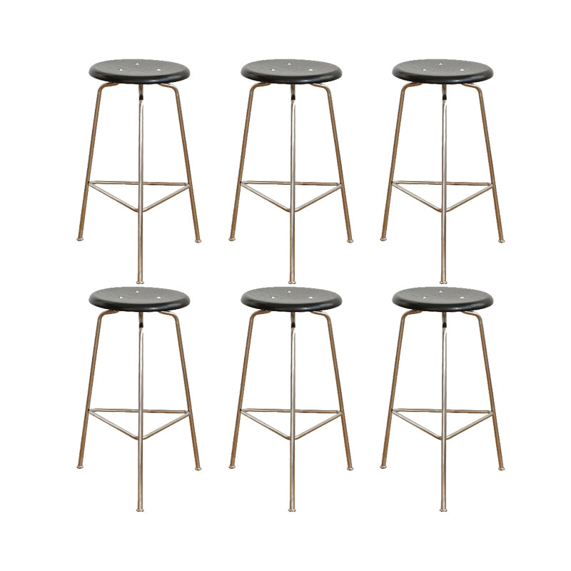 Contemporary Solid Wood Round Armless Bar Stool with Metal Base