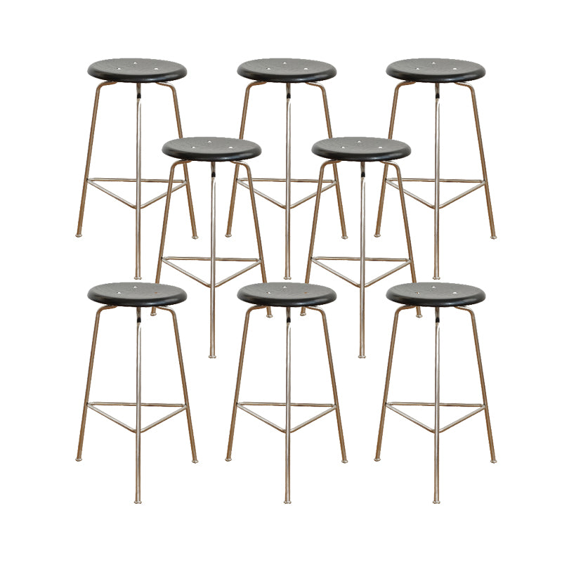 Contemporary Solid Wood Round Armless Bar Stool with Metal Base