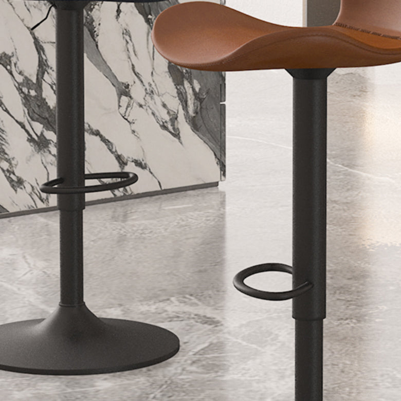 Faux Leather Adjustable Height Swivel Armless Bar Stool with Footrest