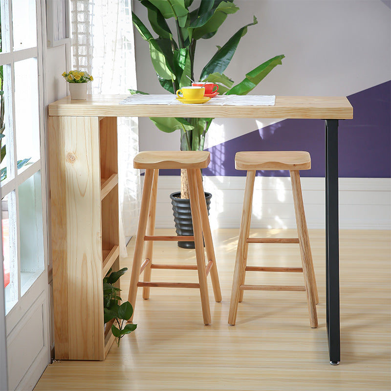 Pine Wood Bistro Table with Storage Modern Pub Table for Home