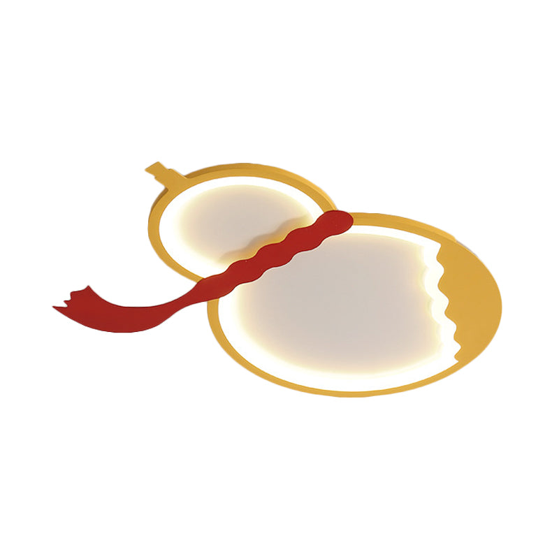 Black/Green/Yellow Gourd Flush Mount Light Contemporary Acrylic LED Ceiling Mounted Fixture with Red Belt for Bedroom