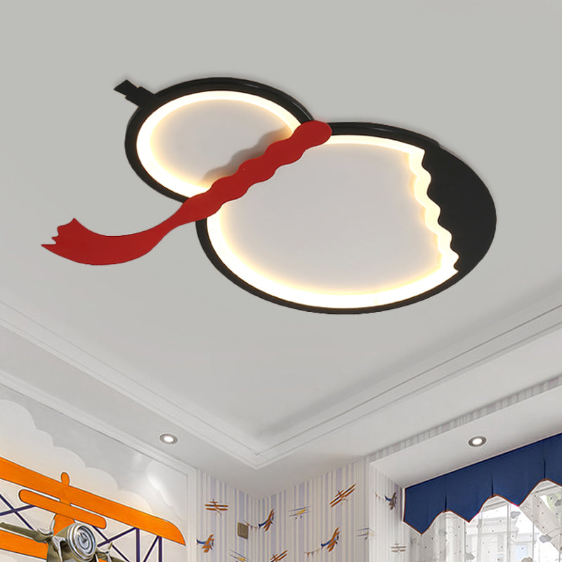 Black/Green/Yellow Gourd Flush Mount Light Contemporary Acrylic LED Ceiling Mounted Fixture with Red Belt for Bedroom