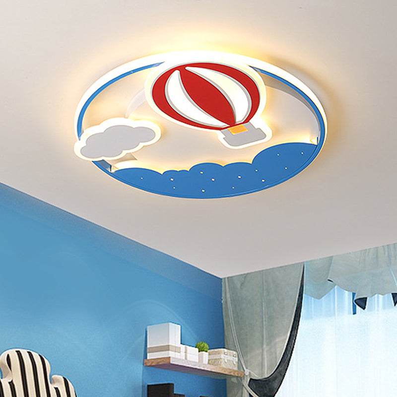 Hot Air Balloon Flush Pendant Light Modernist Acrylic Blue LED Ceiling Mounted Fixture with Cloud Design for Bedroom