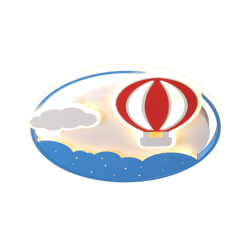 Hot Air Balloon Flush Pendant Light Modernist Acrylic Blue LED Ceiling Mounted Fixture with Cloud Design for Bedroom