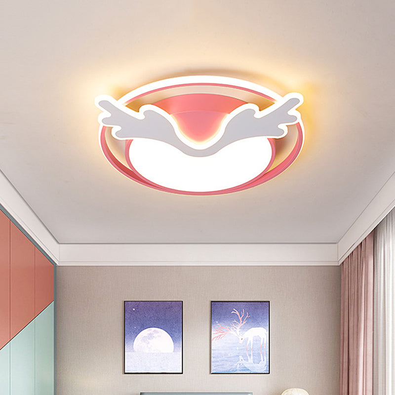 Deer Shaped Ceiling Lights Flush Mount Nordic Style Acrylic Pink LED Flush Mount Fixture with Ring Design for Bedroom