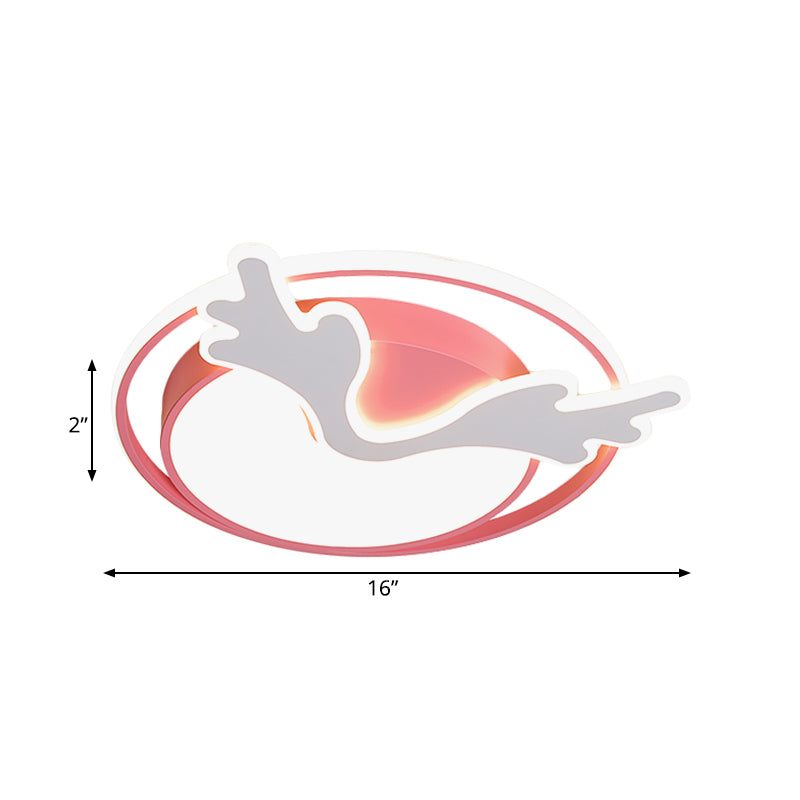 Deer Shaped Ceiling Lights Flush Mount Nordic Style Acrylic Pink LED Flush Mount Fixture with Ring Design for Bedroom