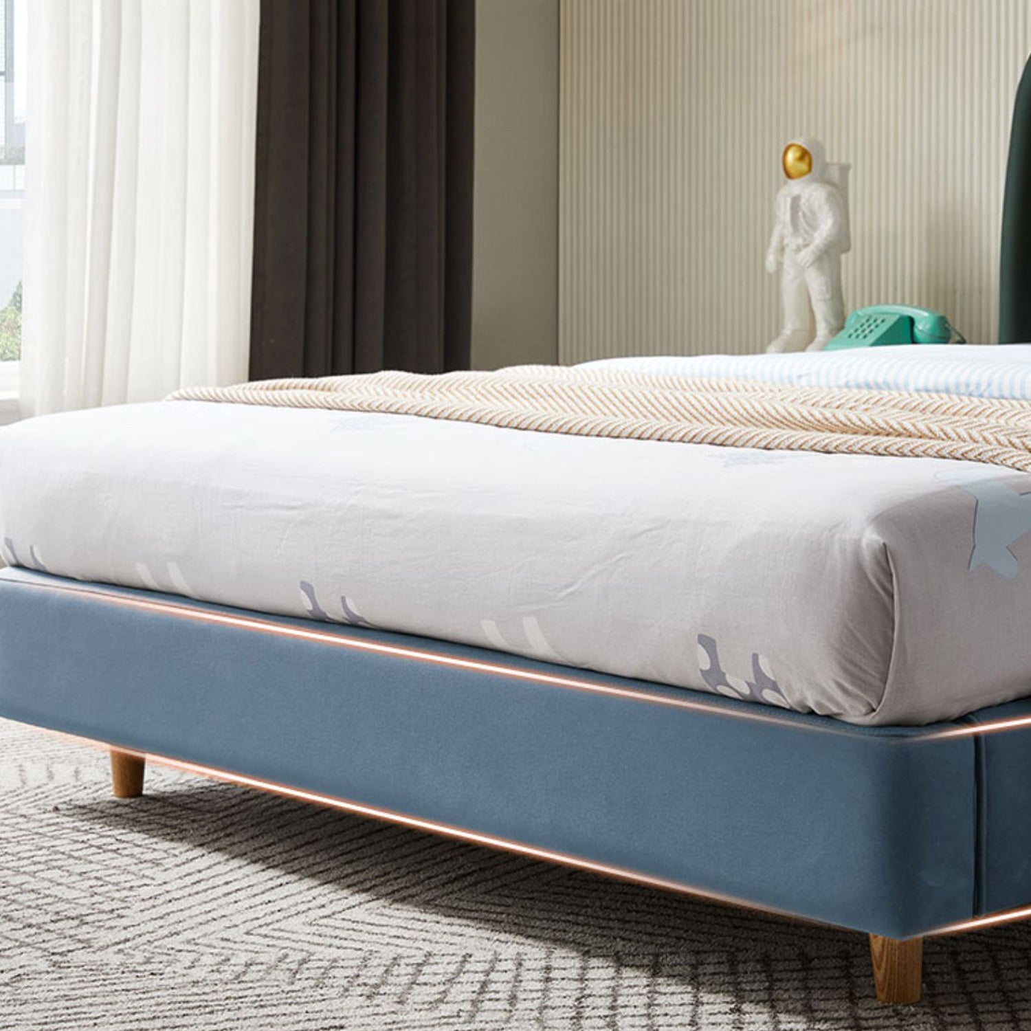 Upholstered Low Bed Frame Scandinavian Full Size Standard Bed
