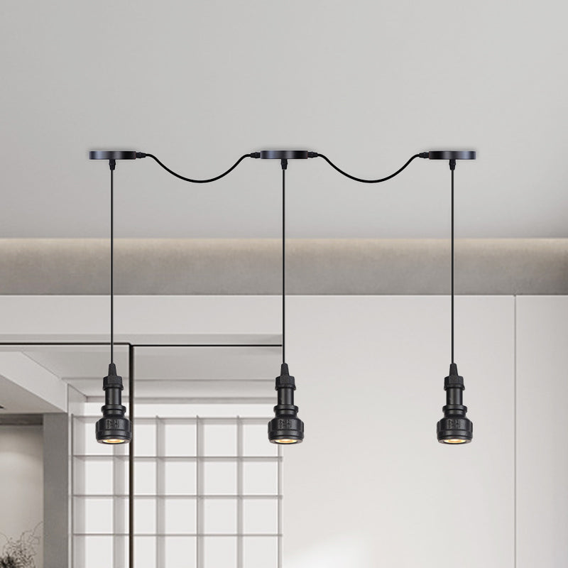 Water Pipe Iron Multi Ceiling Light Rustic 3/5/7 Heads Coffee Shop LED Tandem Pendulum Lamp in Black
