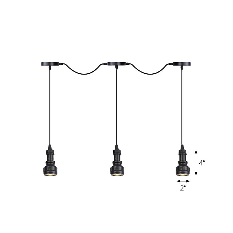 Water Pipe Iron Multi Ceiling Light Rustic 3/5/7 Heads Coffee Shop LED Tandem Pendulum Lamp in Black