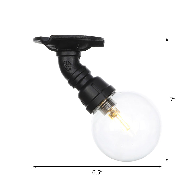 Orb Clear Glass Semi Flush Lighting Industrial 1 Bulb Restaurant Ceiling Mounted Fixture in Black