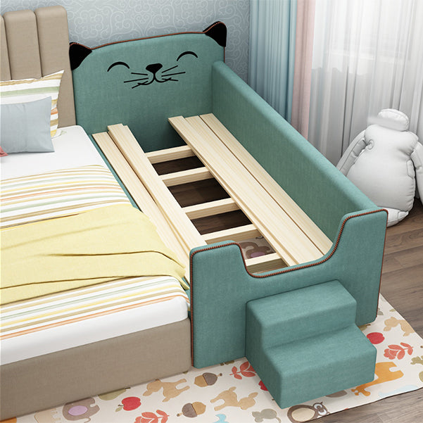 Contemporary Kids Bed Solid Wood Upholstered Headboard with Guardrail Animals