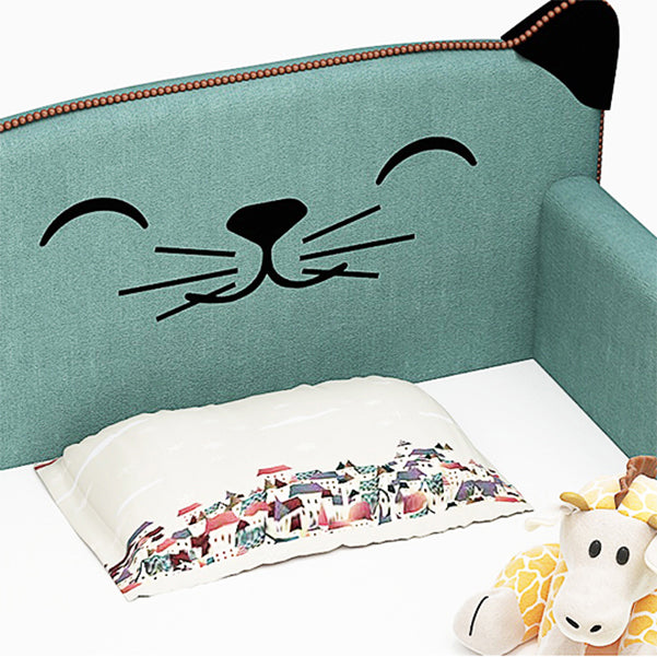 Contemporary Kids Bed Solid Wood Upholstered Headboard with Guardrail Animals