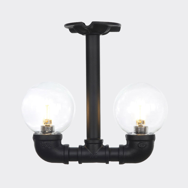 Luminaire semi-encastré pour couloir à billes, verre transparent vintage, 2 ampoules, plafonnier LED noir
