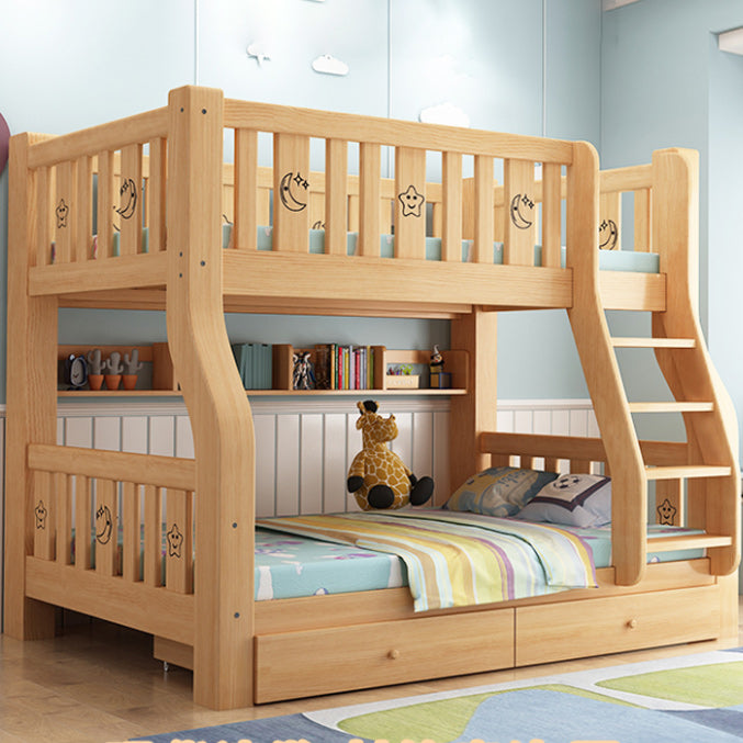 Contemporary Bunk Bed Solid Wood with Guardrail No Theme Slat Headboard