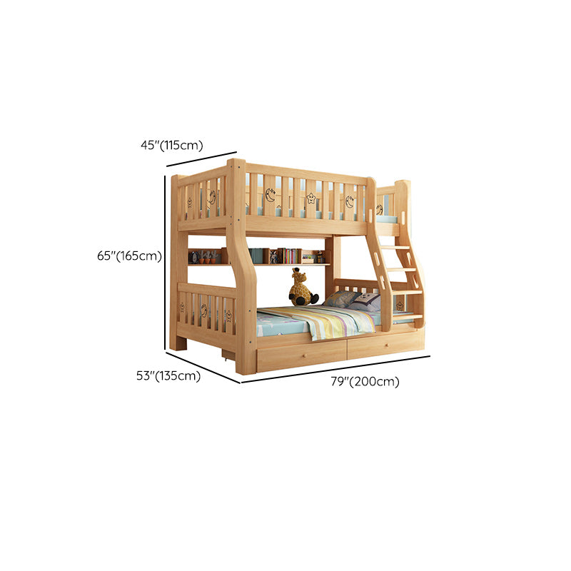 Contemporary Bunk Bed Solid Wood with Guardrail No Theme Slat Headboard