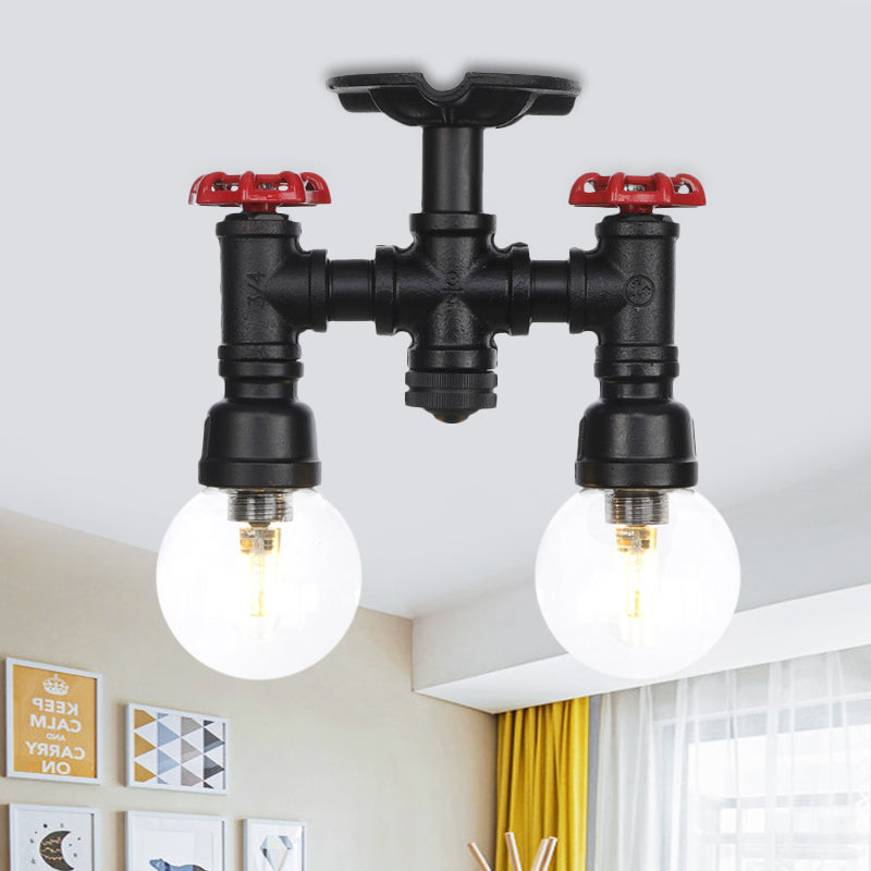 Luminaire semi-encastré pour couloir à billes, verre transparent vintage, 2 ampoules, plafonnier LED noir