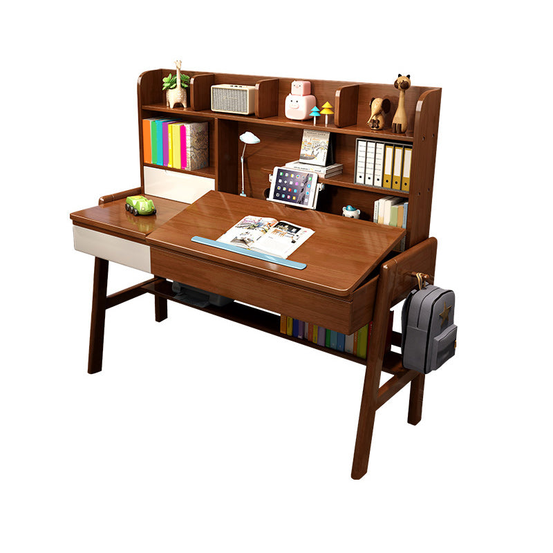 Contemporary Student Table in Solid Wood with Side Storage Hook