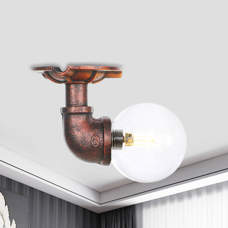 Klarglas Kupfer Semi-Flush Mount Kugel 1 Birne Antike LED Flush Deckenleuchte