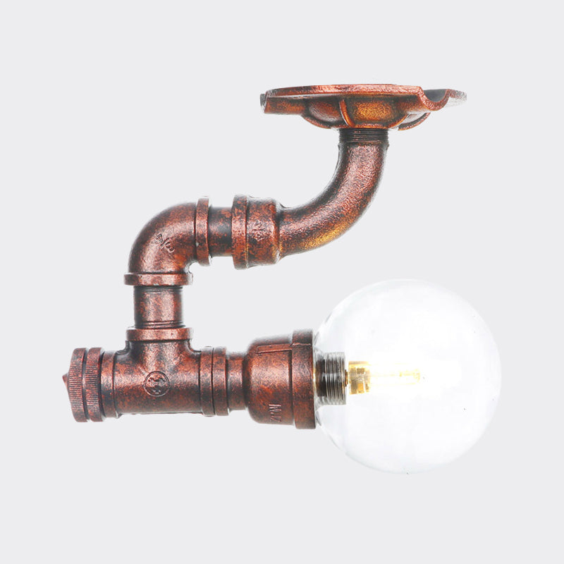 Klarglas Kupfer Semi-Flush Mount Kugel 1 Birne Antike LED Flush Deckenleuchte