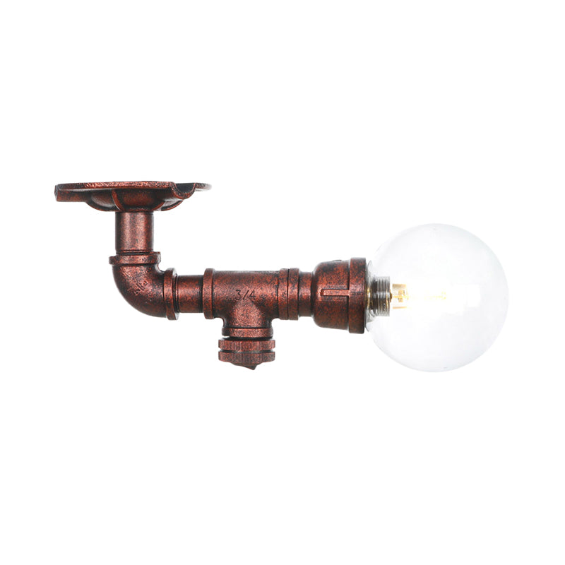 Klarglas Kupfer Semi-Flush Mount Kugel 1 Birne Antike LED Flush Deckenleuchte