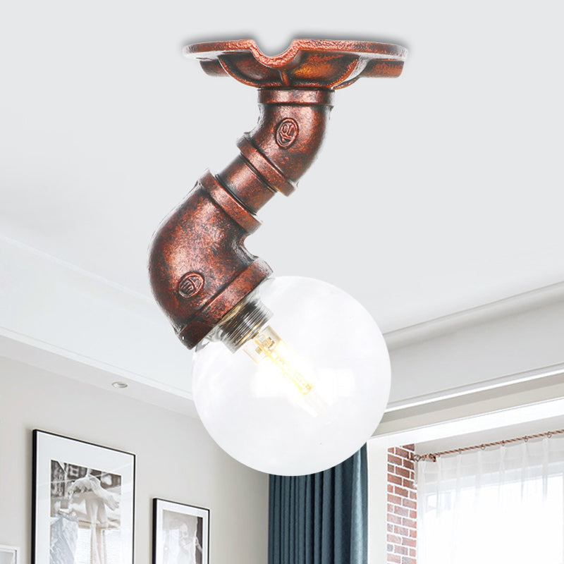Klarglas Kupfer Semi-Flush Mount Kugel 1 Birne Antike LED Flush Deckenleuchte