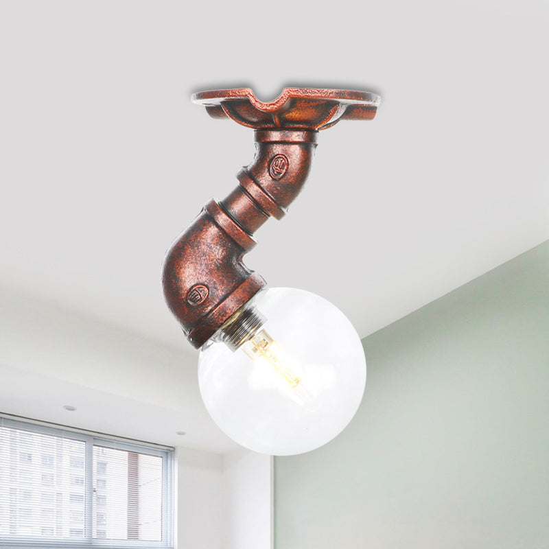 Klarglas Kupfer Semi-Flush Mount Kugel 1 Birne Antike LED Flush Deckenleuchte