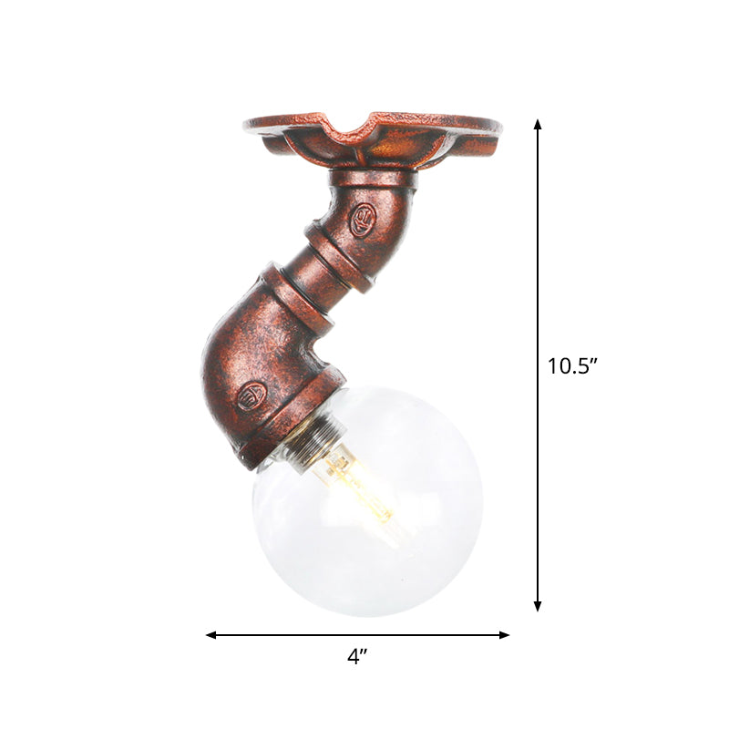 Klarglas Kupfer Semi-Flush Mount Kugel 1 Birne Antike LED Flush Deckenleuchte