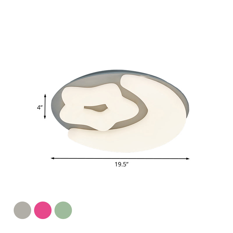 Minimalism Moon and Star Acrylic Flush Mount LED Close to Ceiling Lighting in Pink/Green/Grey for Bedroom