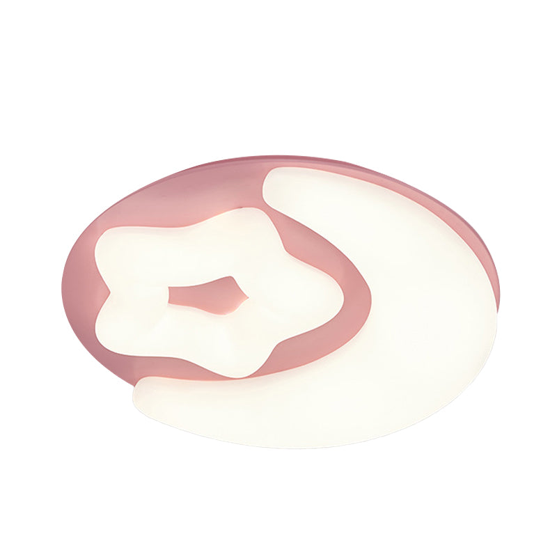 Minimalism Moon and Star Acrylic Flush Mount LED Close to Ceiling Lighting in Pink/Green/Grey for Bedroom