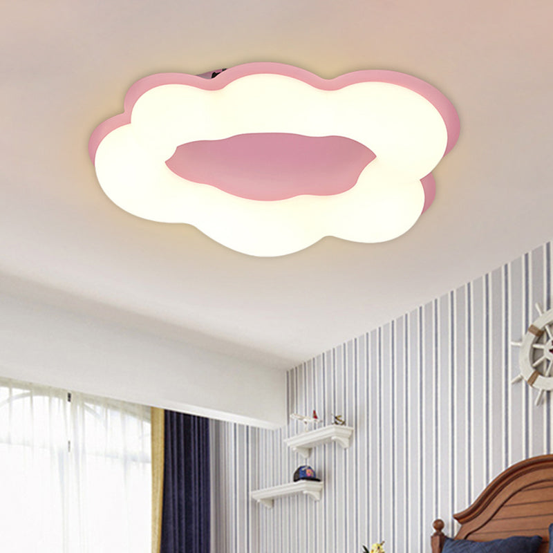 LED Bedroom Flushmount Light Nordic Style Pink/Blue Finish Ceiling Fixture with Cloud Acrylic Shade