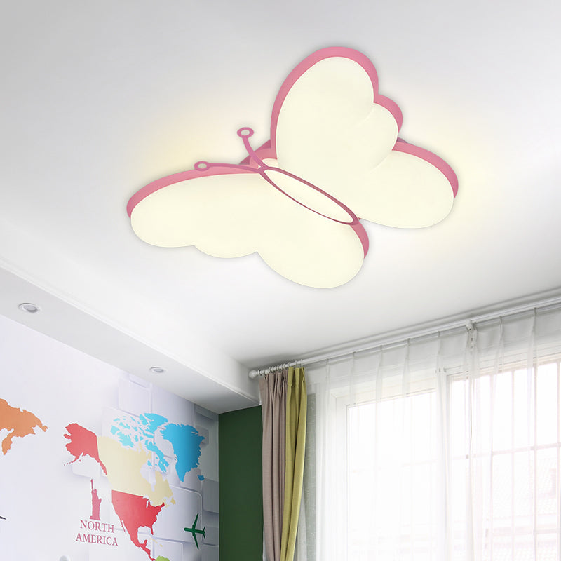 Butterfly Acryl Flush Mount Light Fassung Zeitgenössische LED Gelb/Rosa/Blau Deckenlampe für Schlafzimmer