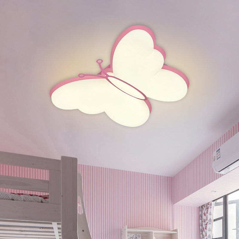 Butterfly Acryl Flush Mount Light Fassung Zeitgenössische LED Gelb/Rosa/Blau Deckenlampe für Schlafzimmer