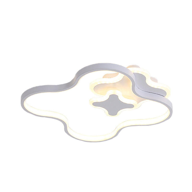 Acrylic Clover Flush Ceiling Light Cartoon Style LED White Finish Lighting Fixture in Warm/White Light