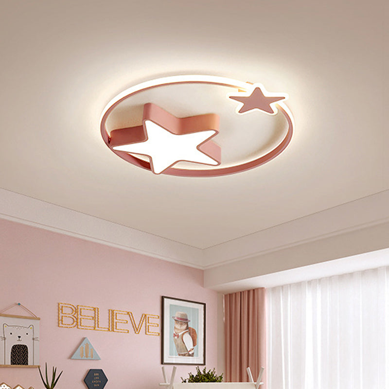 Acrylic Star Flush Mount Light Creative LED Ceiling Mounted Fixture in White/Pink for Bedroom