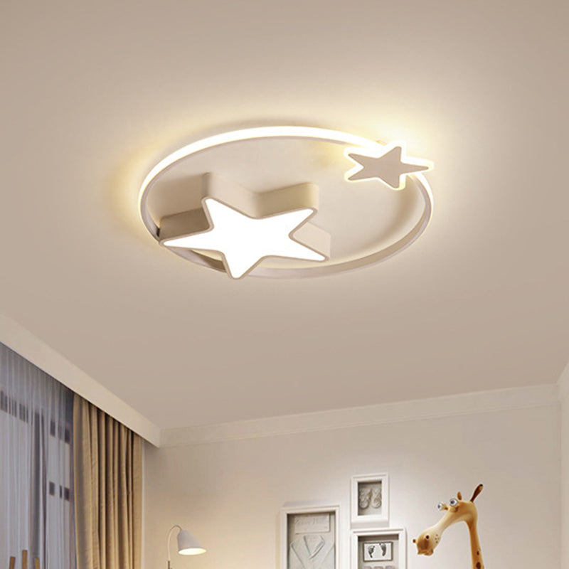 Acrylic Star Flush Mount Light Creative LED Ceiling Mounted Fixture in White/Pink for Bedroom