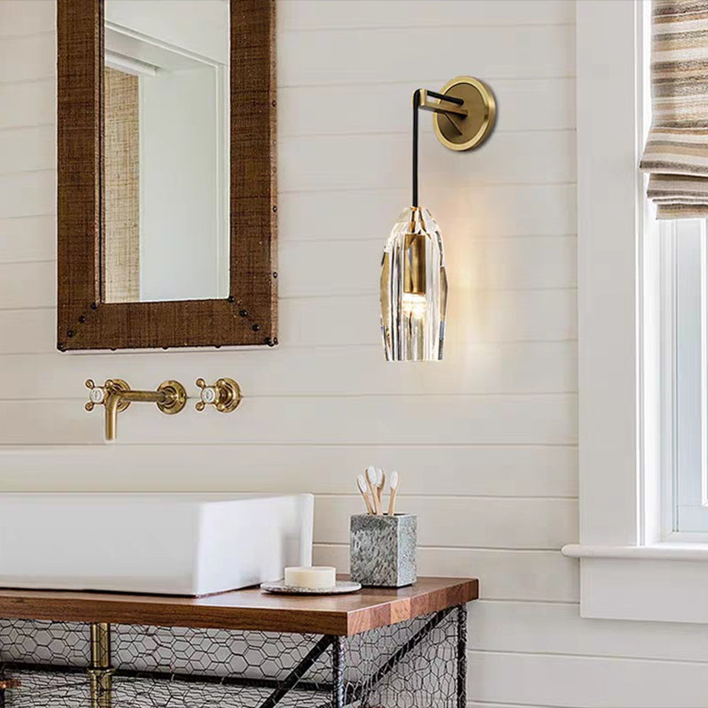 Geometric Shape Crystal Wall Sconces Modern 1 Light Wall Mount Light Fixture in Brass