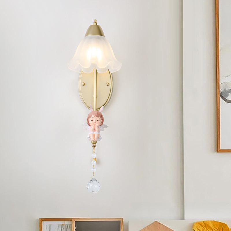 Flower Shape Glass Wall Sconces Modern 1 Light Wall Mount Light Fixture in Gold