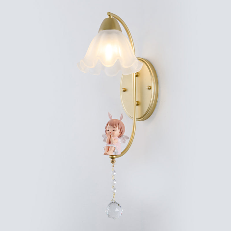 Flower Shape Glass Wall Sconces Modern 1 Light Wall Mount Light Fixture in Gold