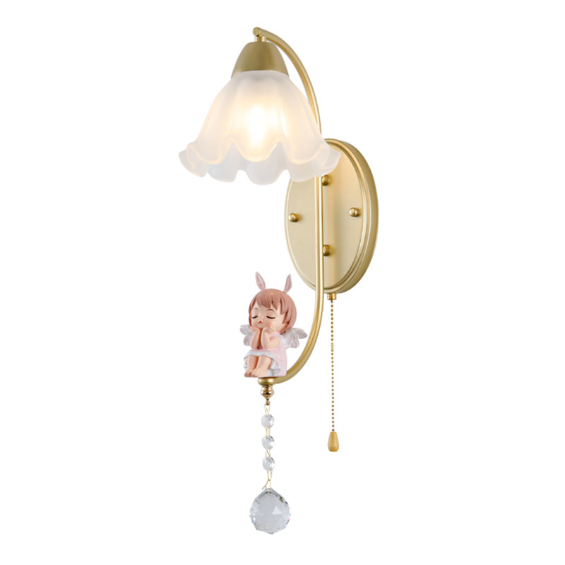Flower Shape Glass Wall Sconces Modern 1 Light Wall Mount Light Fixture in Gold